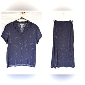 Rena Rowan Navy Blue Shirt & Skirt Set Size 12